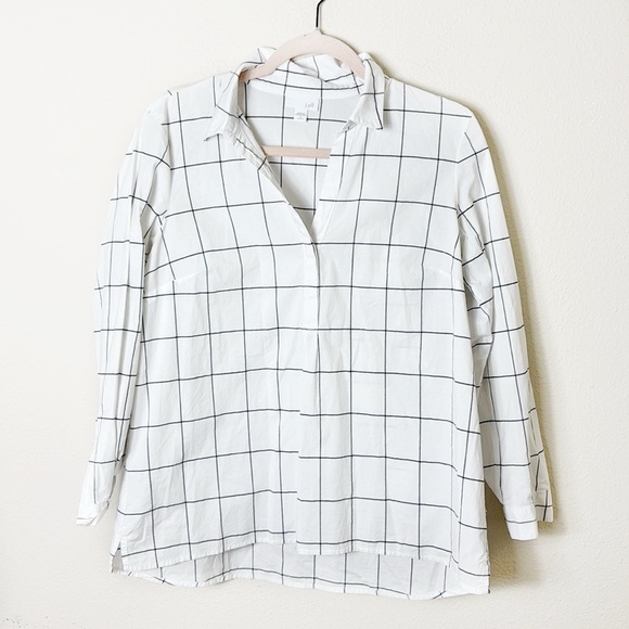 J. Jill Cotton Spandex Blend Plaid White Black Half Button Down Collared Top SP - Picture 8 of 8